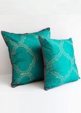 Load image into Gallery viewer, Gold Filigree on Emerald Green Dupion Silk Cushion Cover
