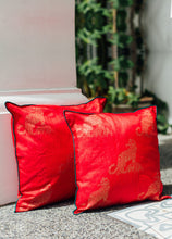 Load image into Gallery viewer, Leopard on Red Dupion Silk Cushion Cover
