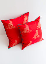 Load image into Gallery viewer, Leopard on Red Dupion Silk Cushion Cover
